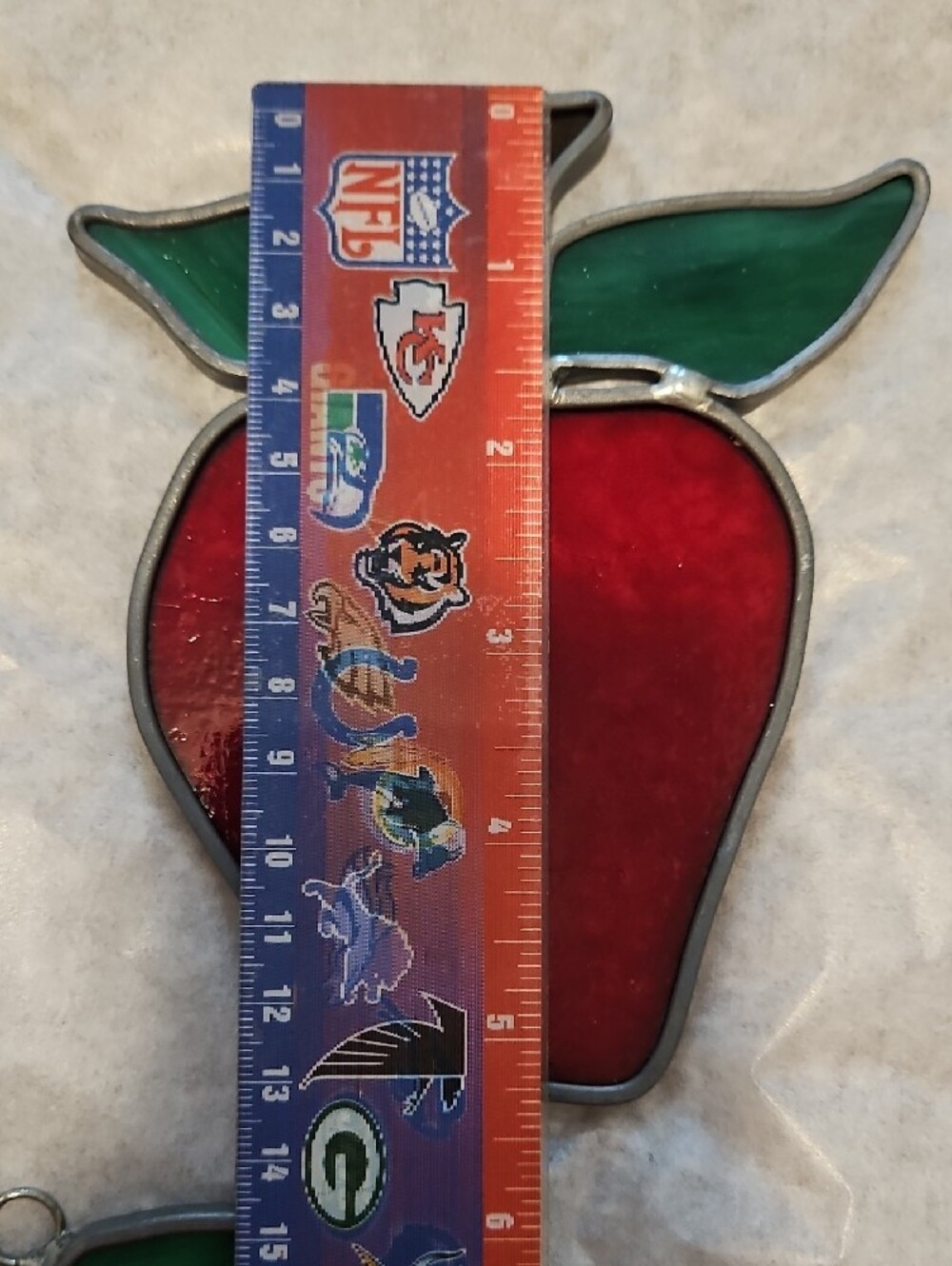 Stained Glass Fruit Trio - Red Apple, Yellow Banana & Pear, Green Leaves - Picture 3 of 12